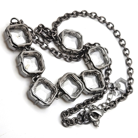 VERA WANG Gunmetal Silver Citrine Rhinestone Statement Necklace - Picture 6 of 6